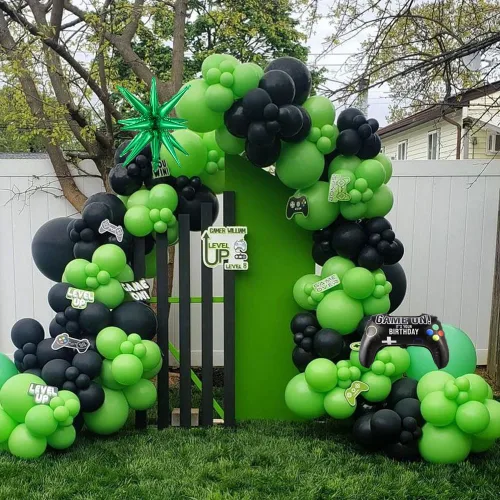 Miniatura 4 de Kit de guirnalda de arco de globos de videojuegos, 144 unidades, color verde, negro y plateado, estrella explosiva, globos de Mylar para niños
