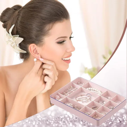 Miniatura 5 de Organizador apilable de joyas, organizador de joyas con tapa transparente, caja de joyería simple para cajón, aparador, para collares, pulseras
