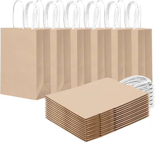 Miniatura 20 de qiqee 24 bolsas de regalo pequeñas con asas a granel de 8.3 x 6 x 3 pulgadas, bolsas de regalo amarillas brillantes, múltiples usos (tamaño pequeño)