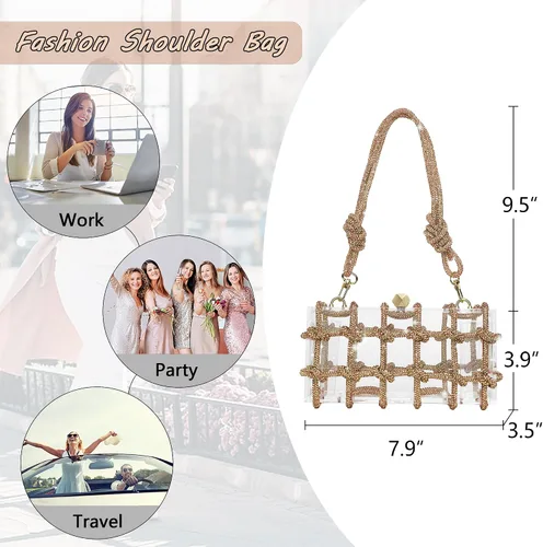Miniatura 6 de JYG Bolso de mano de noche de acrílico para mujer, con diamantes de imitación brillantes, con cuerda anudada, bolsos transparentes para fiesta