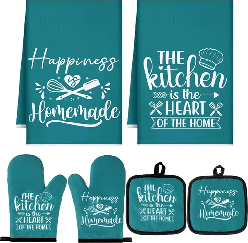 Miniatura 22 de Sratte Juego de 6 Piezas de Accesorios de Decoración de Cocina Estilo Granja Toallas Agarraderas Manoplas de Horno Juego de 2 Paños de Cocina 2 Negro