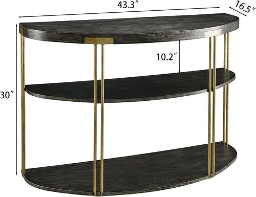 Miniatura 3 de Biaco Mesa consola moderna negra para entrada, mesa de pared industrial de media luna de 3 niveles, mesa de entrada de madera con acento de medio