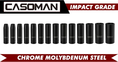 Miniatura 3 de CASOMAN Juego de llaves de vaso de impacto profundo de 1/2 pulgada, juego de 14 piezas, 0.394 in-1.063 in, CR-MO, métrico, estuche de almacenamiento