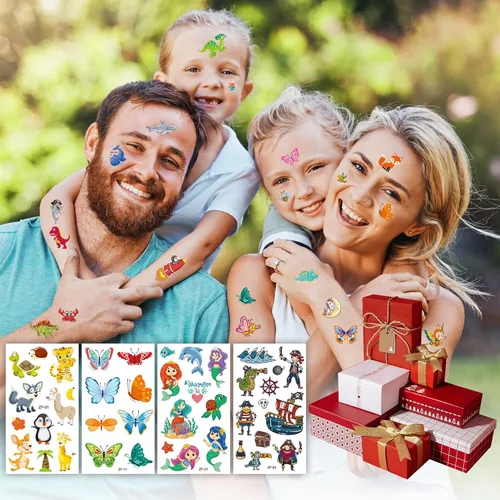 Miniatura 4 de Habett Tatuajes para niños, más de 300 estilos mixtos de tatuajes temporales, juego de calcomanías para niñas y niños, dinosaurios espaciales