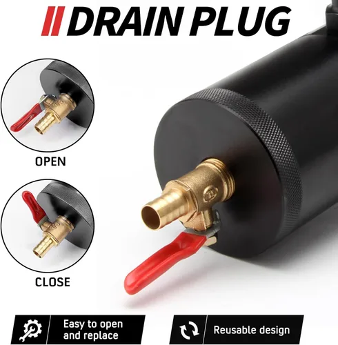 Miniatura 5 de Kit universal de tanque de reserva de aceite para coche de 150ml, compacto deflector de 3 puertos separador de aceite 2 entradas 1 salida negro