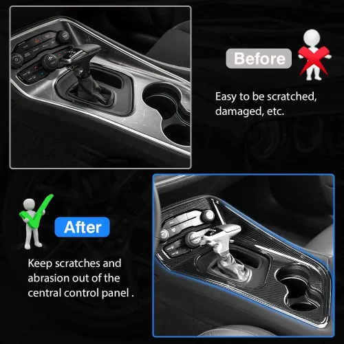 Miniatura 3 de Karltys Cubierta de panel de palanca de cambios para Dodge Challenger 2015-2024 2025+ + consola central de fibra de carbono, panel de palanca