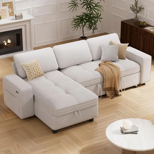 Miniatura 2 de Vipbear Sofá Seccional Cama de 81" con Cama Extraíble, Sofá Cama en Forma de L, Sofá Extraíble con Respaldo Reclinable, Chaise de Almacenamiento