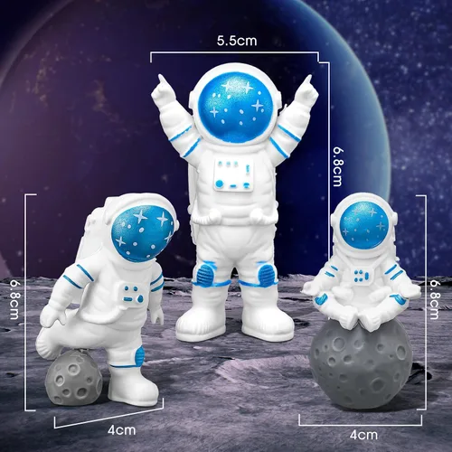 Miniatura 5 de Epakh 24 piezas de astronauta espacio para tortas espaciales, decoración de tartas, figura de astronauta, suministros para fiesta de cumpleaños, Azul