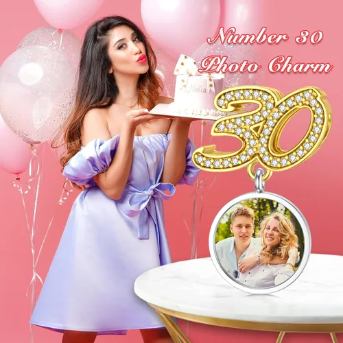 Miniatura 3 de PLATYCO Dije de foto con números 304050 de plata de ley 925 con circonita cúbica, dije de número de foto personalizado para pulseras, collares