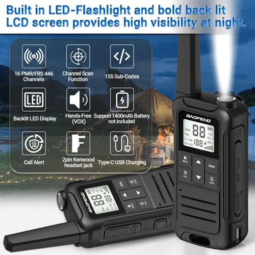Miniatura 2 de Walkie Talkies de Largo Alcance Recargables para Adultos, Baofeng F22 FRS Radio Walky Talky Walkie-Talkie Familiar con Linterna Batería de 1400 mAh