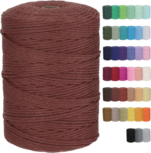 Miniatura 32 de Cuerda de macramé de algodón de 3 mm x 109 yardas, suministros de macramé de color natural, cuerda de algodón suave para colgar plantas, colgante