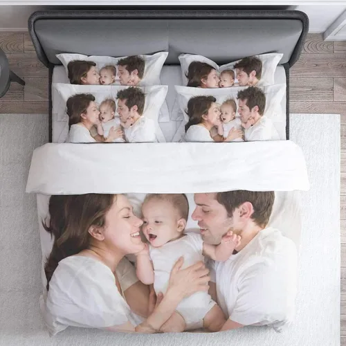 guf Juego de ropa de cama personalizada con foto y fundas de almohada, juego de edredón de 3 piezas, sábanas personalizadas, para la familia, regalo