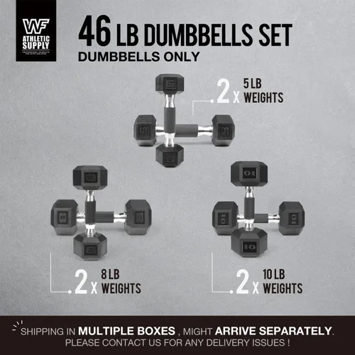 Miniatura 2 de WF Athletic Supply - Mancuernas hexagonales con agarre de goma y mango contorneado para tonificar músculos y fortalecer y entrenar de todo el cuerpo