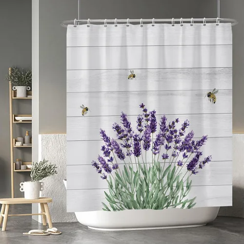 Miniatura 113 de Baocicoo - Cortina de ducha de abeja de miel, diseño de abeja de caricaturas, pista voladora, rústica, floral, para baño, decoración de bañera
