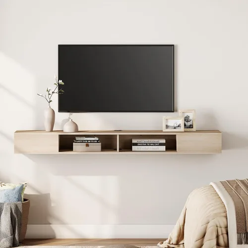 Miniatura 10 de WAMPAT Soporte de TV flotante negro de 70 pulgadas, centro de entretenimiento de montaje en pared para TV de 75 pulgadas, consola multimedia