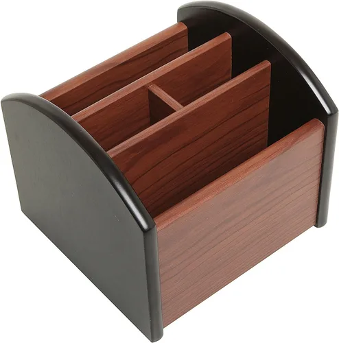 Miniatura 2 de Coideal Soporte de madera para control remoto, organizador de lápices giratorio de madera, organizador de suministros de oficina de escritorio
