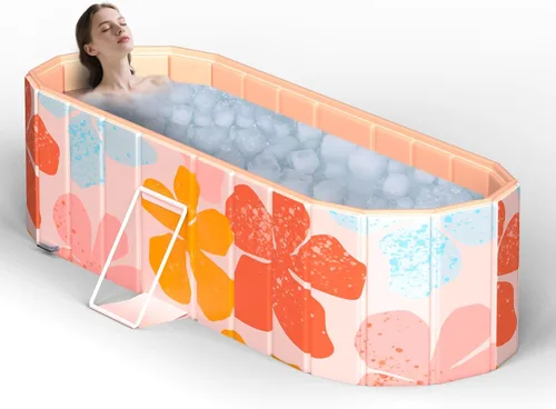 Bañera portátil para adultos de 59 pulgadas, grande, plegable, sin instalación, para cabina de ducha, bañera plegable de pie con tapa, forro aislado