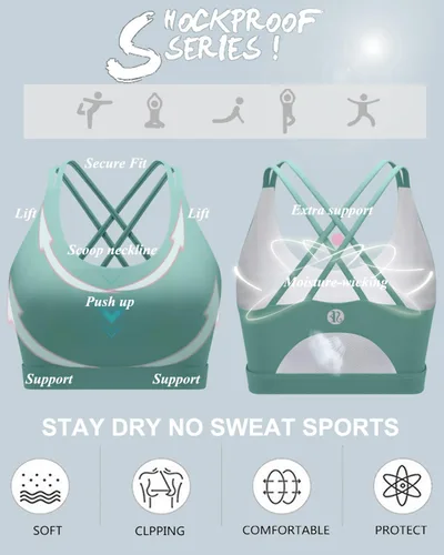 Miniatura 146 de Brasieres deportivos para mujer, con relleno, tipo camiseta sin mangas, sexis, con espalda cruzada, de alto impacto, largos, ideales para practicar