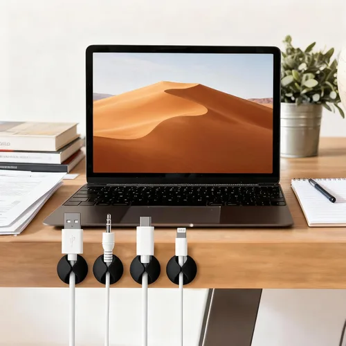 Miniatura 2 de Clips organizadores de cables de cable, paquete de 4 soportes de cable de carga con soporte para regleta de alimentación para escritorio, mesita