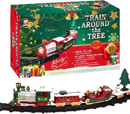 Juego de tren de árbol de Navidad con luz y sonido colgante de tren de Navidad con locomotora trineo de carro y pistas para niños árbol de regalos .-