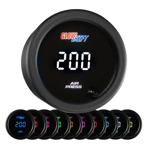 GlowShift Kit de medidor de presión de aire digital de 10 colores de 200 PSI para sistemas de suspensión Air Ride - Incluye sensor electrónico