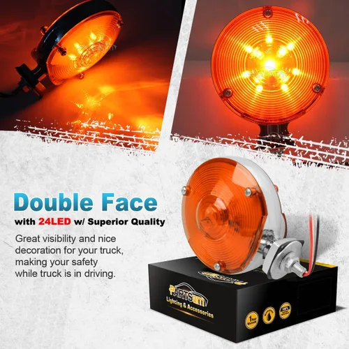 Miniatura 4 de Partsam 2 luces LED redondas de doble cara LED de 3.9 in, luces LED de señal de giro cromadas y ámbar, 24 diodos, luces de pedestal LED de doble