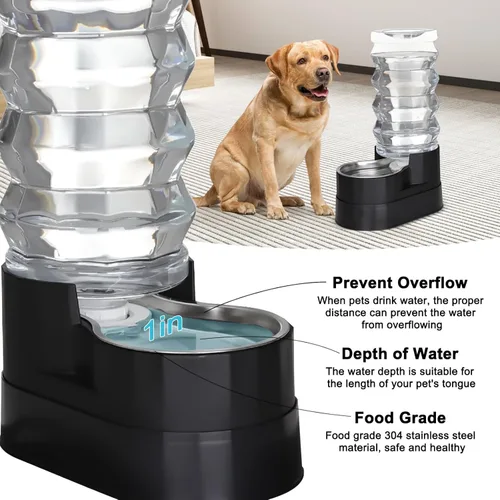 Miniatura 6 de RIZZARI Dispensador automático de agua para perros mejorado: comedero elevado grande de acero inoxidable negro de 9L por gravedad para mascotas