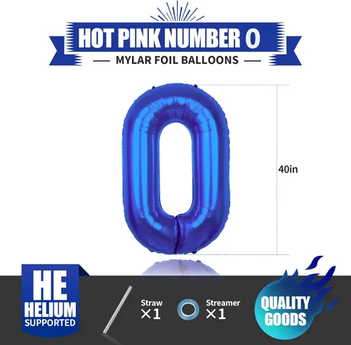 Miniatura 2 de Globos gigantes de 40 pulgadas de color azul marino con el número 0 Globo de 0 dígitos, globos del número 0 Globo azul oscuro 0 para decoración