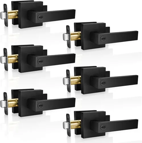 Paquete de 6 manijas de puerta de privacidad, color negro mate, pomos de puerta interior sin llave con cerradura para dormitorio y baño, cerradura