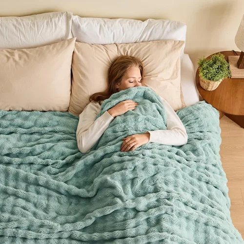 Miniatura 46 de NEWCOSPLAY Manta para Sofá Aqua Súper Suave de Franela Polar 3D Burbuja Ligera Manta de Cama para Uso en Todas las Estaciones (Aqua, Throw(50"x60"))