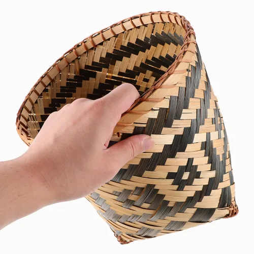 Miniatura 3 de Ipetboom Cesta de basura tejida de bambú: cesta de basura decorativa de granja, cubo de basura redondo de ratán, cesta de lavandería de mimbre