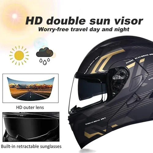Miniatura 3 de Cascos modulares de motocicleta con Bluetooth, aprobados por DOT, casco de motocicleta de cara completa abatible con doble visera, con altavoces