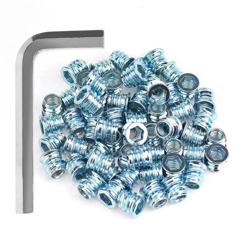 Miniatura 16 de Insertos roscados de 1/4-20, insertos de madera, insertos roscados de acero para tornillo de muebles de madera, kit de 145 piezas de insertos