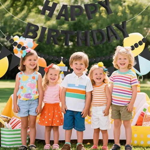 Miniatura 6 de CANREVEL Pancarta de Feliz Cumpleaños 3D Pre-enhebrada, 3 PIEZAS Guirnalda de Fieltro Negro Feliz Cumpleaños, Guirnalda de Pompones, Banderines
