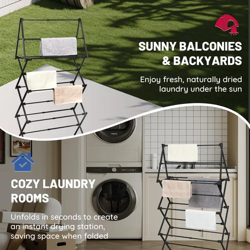 Miniatura 5 de ZOES HOMEWARE Escurridor de ropa plegable de 4 niveles Estante de secado de ropa plegable Estante de secado de ropa plegable para lavandería