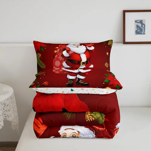 Miniatura 5 de Erosebridal Juego de edredón de Papá Noel tamaño matrimonial para niños y niñas, edredón de plumón de Feliz Navidad, juego de ropa de cama