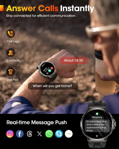 Miniatura 2 de LIGE Reloj inteligente militar para hombre, 1.85 pulgadas HD/800 mAh batería inteligente relojes para Android iOS
