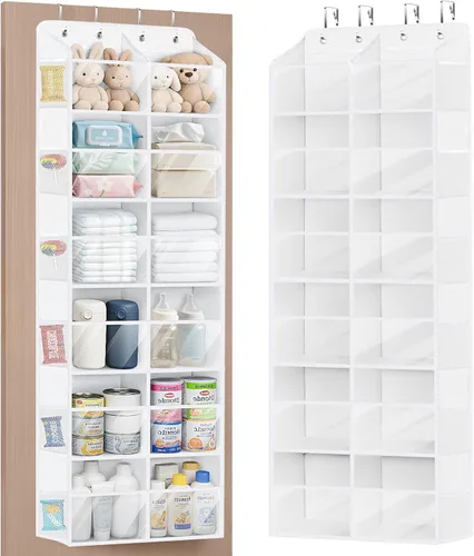 Miniatura 10 de Univivi Organizador para colgar sobre la puerta, 6 niveles detrás de la puerta con bolsillos profundos transparentes, organizador colgante para Beige