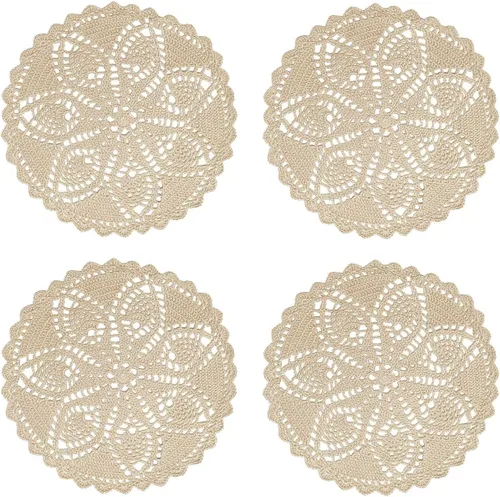 Miniatura 46 de Mantel Individual de Encaje de 11 a 12 Pulgadas Tapetes de Mesa Redondos Hechos a Mano Tapete de Ganchillo Cocina Vajilla Posavasos para Taza