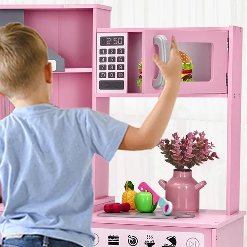 Miniatura 9 de JOYLDIAS Cocina de Juego para Niños, Set de Juguetes de Cocina de Madera de Esquina de Mentira para Niños Pequeños con Luces y Sonidos Realistas