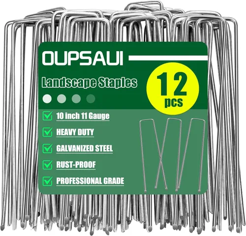 Miniatura 14 de OUPSAUI Estacas galvanizadas de 12 pulgadas para grapas de paisaje, 25/50/100/200 estacas de metal para jardín para tela de barrera de malezas