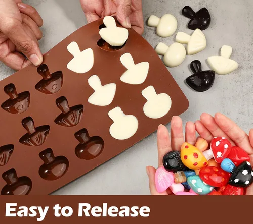 Miniatura 5 de Webake Molde de chocolate de hongos, moldes de silicona de 15 cavidades con tres bonitas formas de hongo, perfecto para chocolate, dulces, fondant