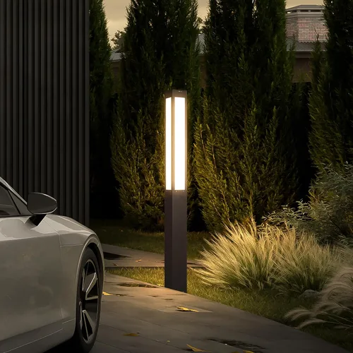 Miniatura 11 de Luz de camino del paisaje, aluminio 8W 800LM iluminación LED de lujo, 32 pulgadas moderna iluminación al aire libre bolardo para césped, patio