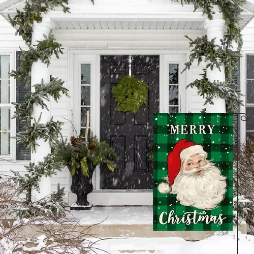 Miniatura 3 de AVOIN colorlife Bandera de jardín de Papá Noel de Navidad de 12 x 18 pulgadas de doble cara, bandera decorativa de invierno de cuadros de búfalo