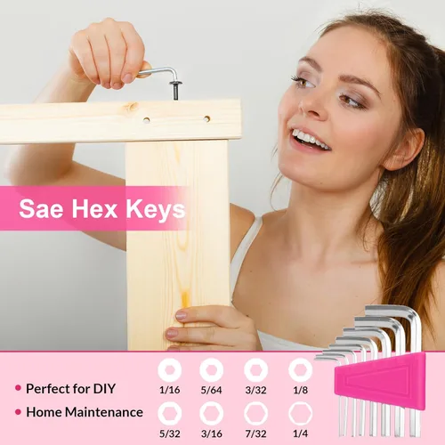 Miniatura 7 de THINKWORK - Juego de herramientas rosa de 40 piezas, juego de herramientas manuales básicas para el hogar con caja de almacenamiento, juego de Rosa