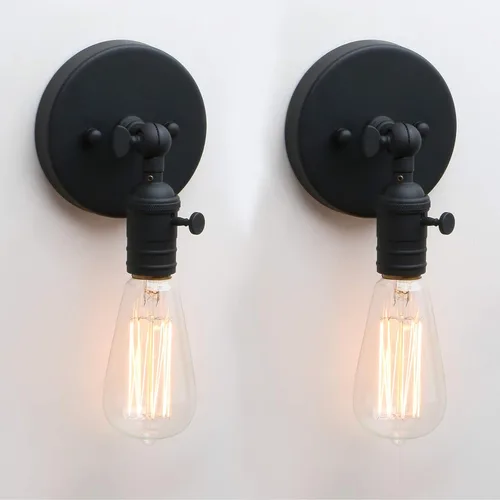 Miniatura 3 de PERMO Juego de 2 lámparas minimalistas de pared de un solo enchufe con interruptor de encendido/apagado (negro)