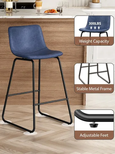 Miniatura 7 de Bar Stools Set of 2, 26 Inches Counter Height Bar Stools with Back, Modern Faux Leather Barstools with Metal Legs and Footrest, Bar Chairs for