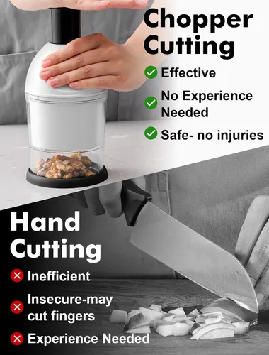 Miniatura 3 de Picador de alimentos, picador de mano, fácil de limpiar, picador manual de verduras, cortador de cebolla, picadora de ajo para cebolla, nueces