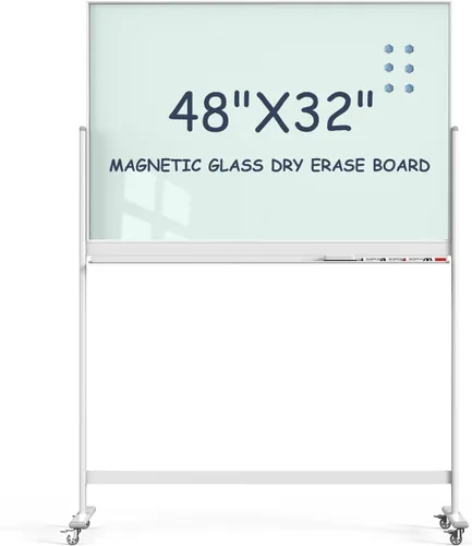 Miniatura 11 de TANKEE - Caballete de pizarra blanca de borrado en seco sobre ruedas, 48 x 32 pulgadas, pizarra blanca móvil grande de doble cara, pizarra blanca