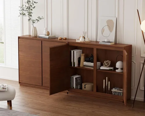 Miniatura 5 de LKTART Aparador de buffet moderno de mediados de siglo, aparador estrecho de nogal, armario de almacenamiento de madera Credenza con 2 puertas